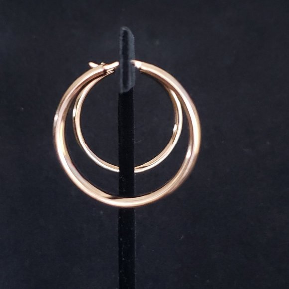 Sterling Silver Rose Gold-Plated High Polish 6mm Half Round Tube Earrings - Picture 3 of 5